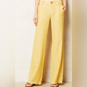 Anthropologie Pilcro Linen Cotton Wide Leg Pants Yellow Size 6P